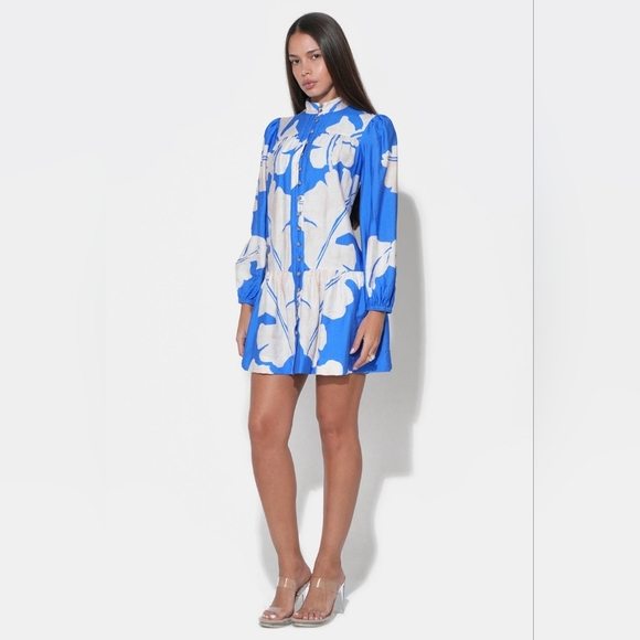 Adelyn Rae Dresses & Skirts - Adelyn Rae Bright Blue Floral Button-Front Mini Dress
